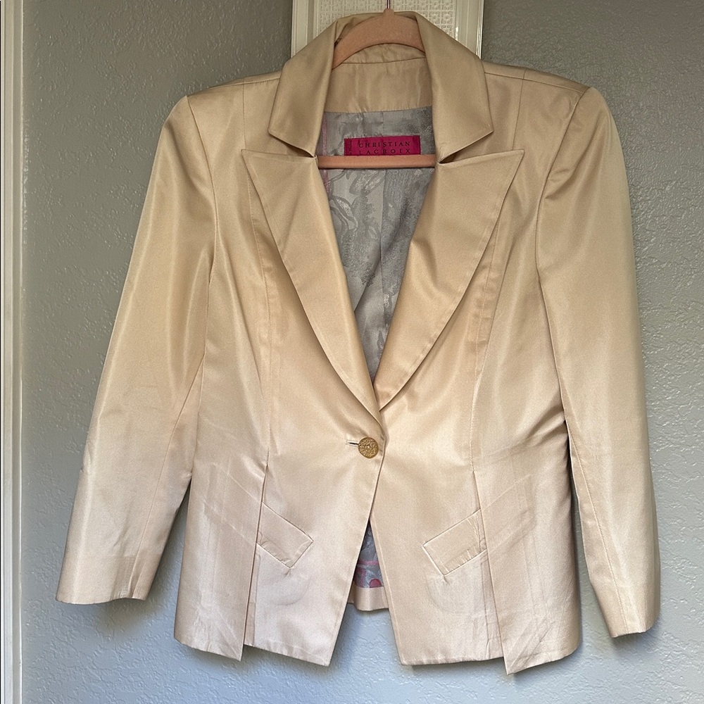 STUNNING Christian Lacroix Champagne Satin Jacket w/Silk Paisley Lining - Size 6